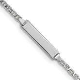 14k White Gold Polished Semi-Solid Chain/Solid Plate Anchor Link 20x4.5mm Plate 6 inch Baby/Child ID Bracelet